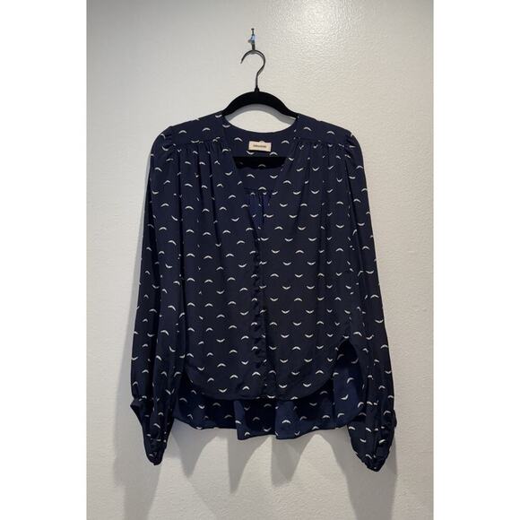 Zadig & Voltaire Women's Size Small Turin Silk Navy Blouse Button Front V Neck - Picture 1 of 8